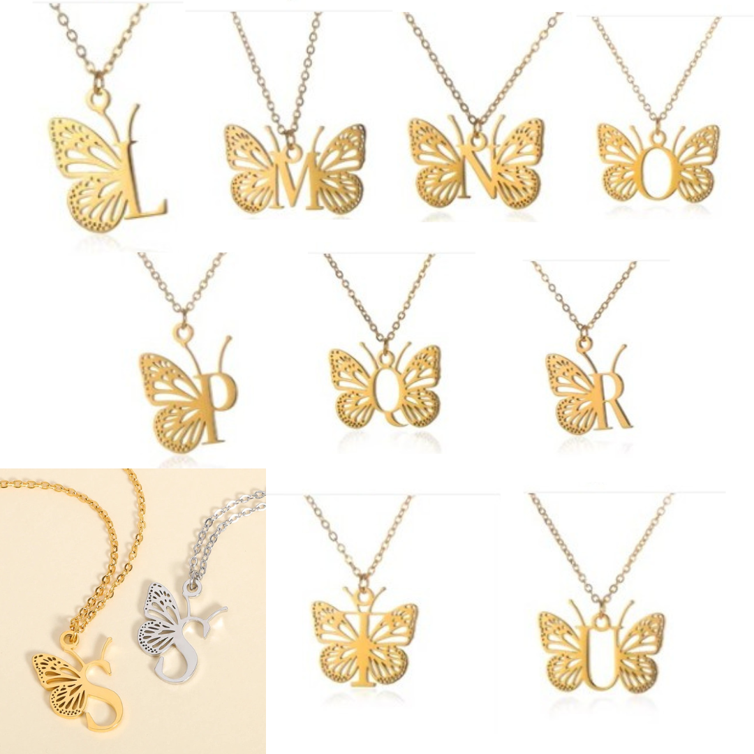 Personalized Initial Necklace with Butterfly, 925s Silver Gold Vermeil Initial Necklace, Custom Letter Necklace, Gift For Her, Mother's Day Gift