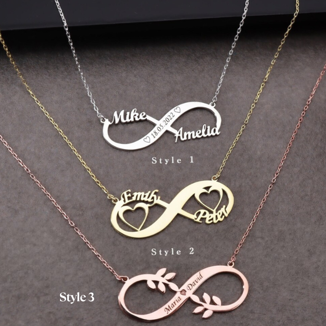 Infinity Name Necklace, Personalized Infinity Necklace in Sterling Silver Gold Vermeil , Gift for Couples, Two Name Necklace, Infinity with Name and Date ,Infinity Pendant , Valentine's Day Gift