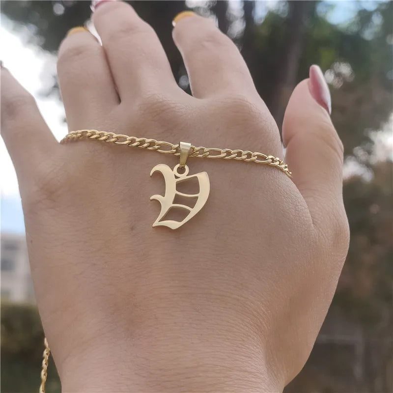 Old English Initial Necklace 925s Silver, Gold Vermeil • Personalized Initial Necklace • Gothic Style • Dainty Custom Necklace • Gift for Her and Him • Birthday Gift