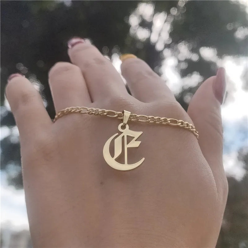 Old English Initial Necklace 925s Silver, Gold Vermeil • Personalized Initial Necklace • Gothic Style • Dainty Custom Necklace • Gift for Her and Him • Birthday Gift