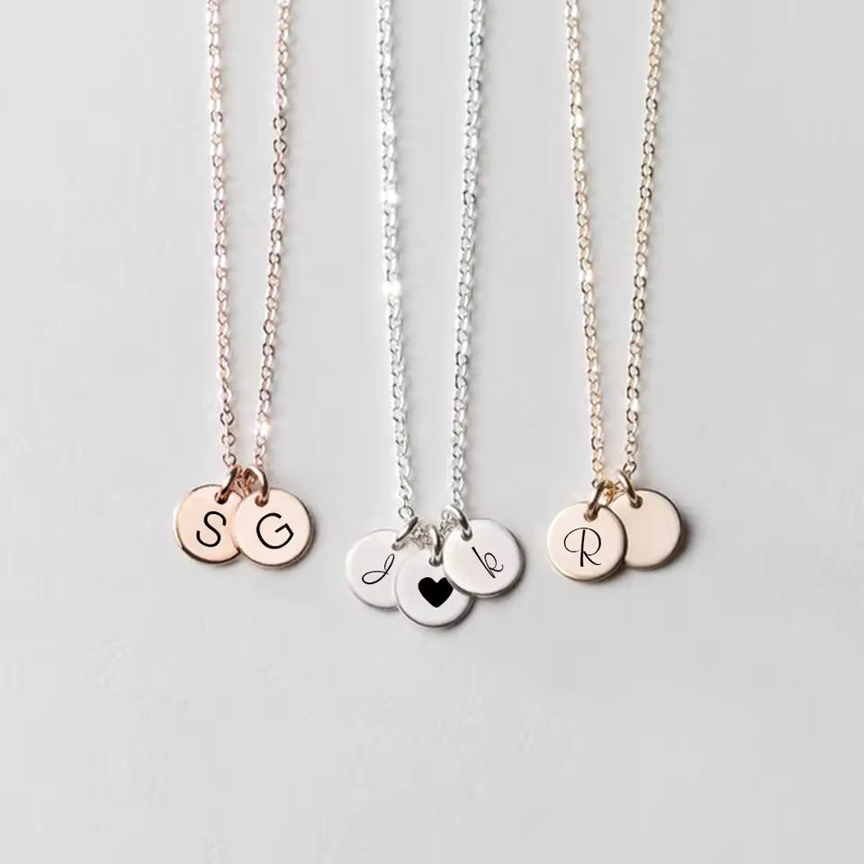 Initial Disc Necklace, 925s Silver Gold Vermeil ,Tiny Disc Necklace, Monogram Necklace, Pet Initials, Kids Initials, Birthday Gift