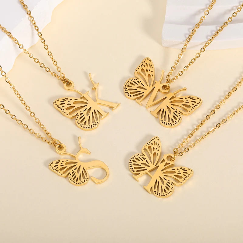 Personalized Initial Necklace with Butterfly, 925s Silver Gold Vermeil Initial Necklace, Custom Letter Necklace, Gift For Her, Mother's Day Gift
