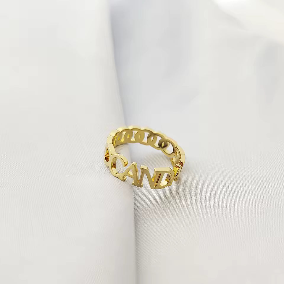 Curb Chain Name Ring – 925 Sterling Silver & Gold Vermeil – Custom Engraved Name Ring – Personalized Gift for Her