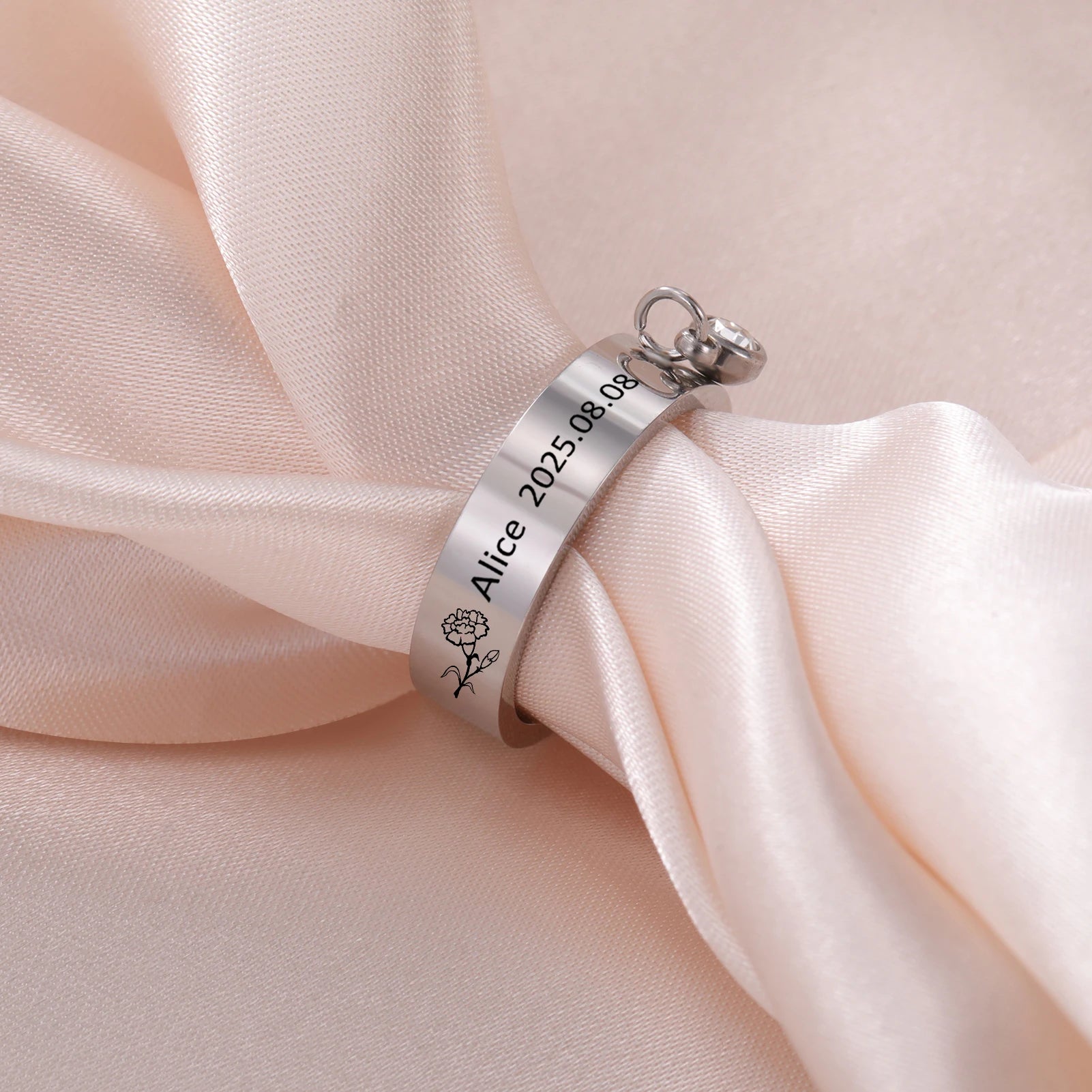 Personalized Birth Flower Ring with Birthstone – Custom Name Engraved Ring – 925 Sterling Silver & Gold Vermeil – Gift for Women, Wife, Girlfriend