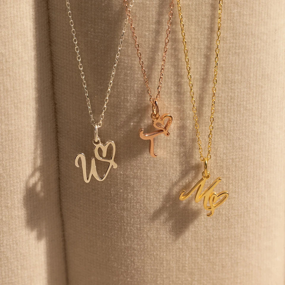 Initial Heart Necklace • Custom Letter Necklace 925s Silver Gold Vermeil • Tiny Initial Heart Charm • Personalized Gifts for Her