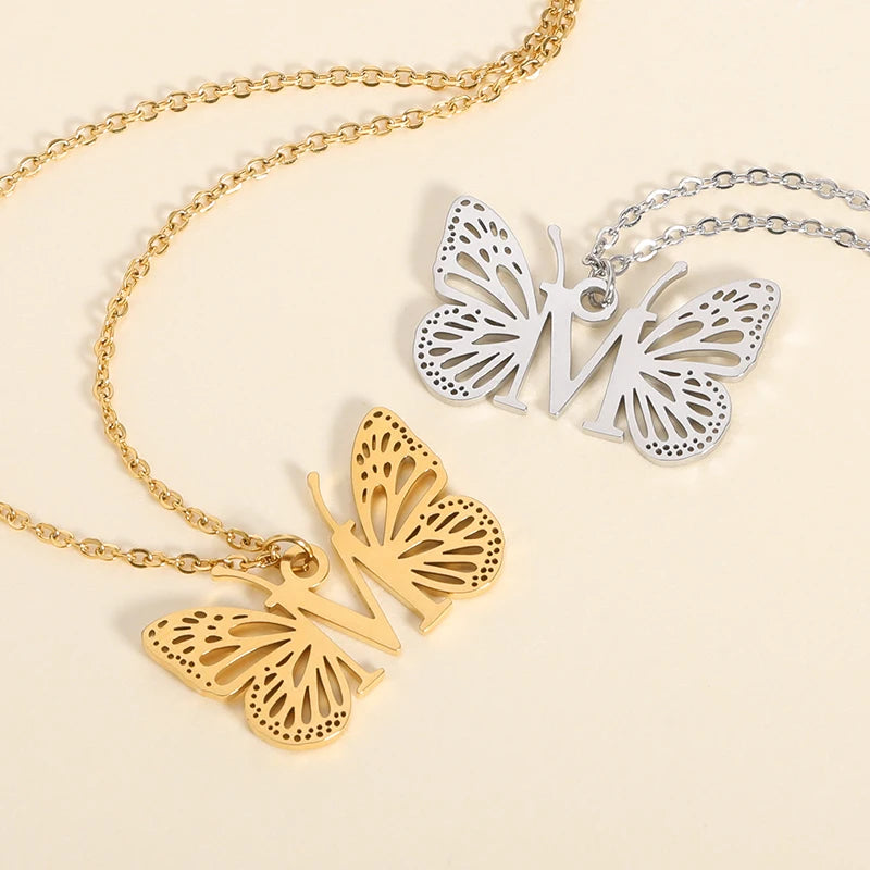 Personalized Initial Necklace with Butterfly, 925s Silver Gold Vermeil Initial Necklace, Custom Letter Necklace, Gift For Her, Mother's Day Gift