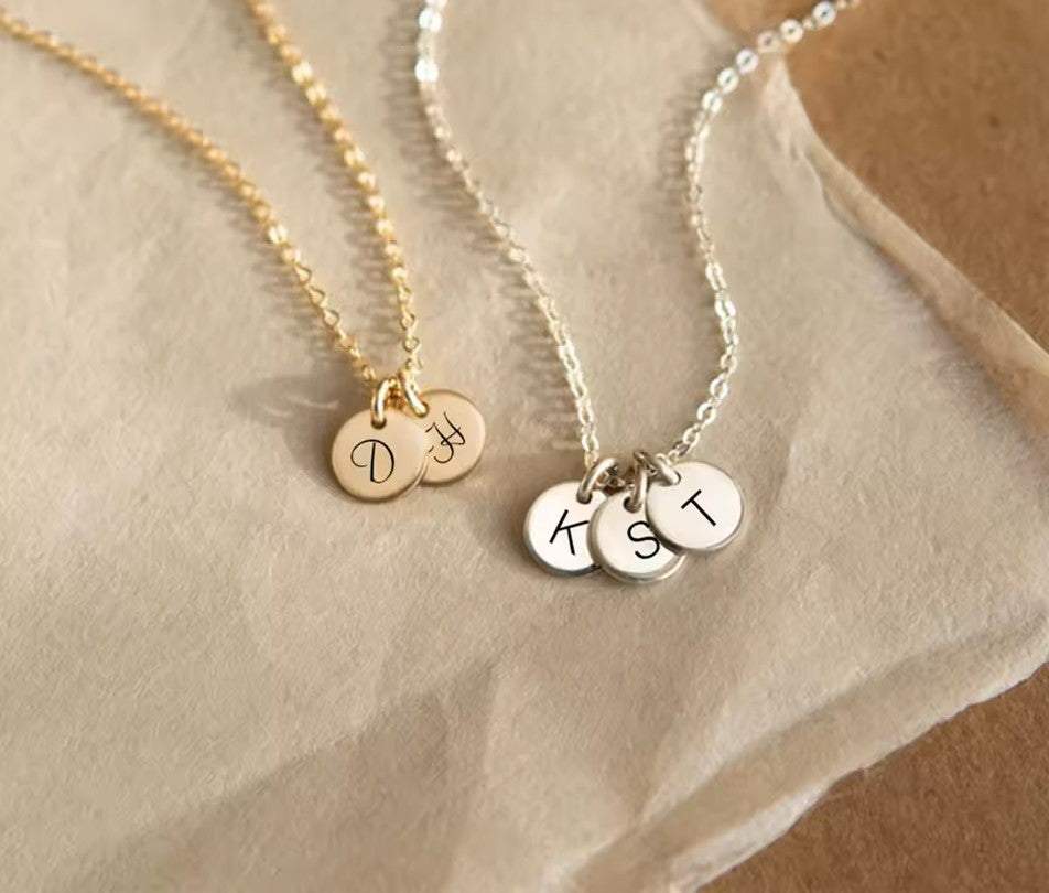 Initial Disc Necklace, 925s Silver Gold Vermeil ,Tiny Disc Necklace, Monogram Necklace, Pet Initials, Kids Initials, Birthday Gift