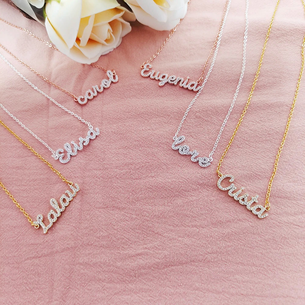 Pavé Script Name Necklace - s925 silver Gold Vermeil personalized zircon Custom Diamond Name Necklace - Personalized Cursive Name Necklace