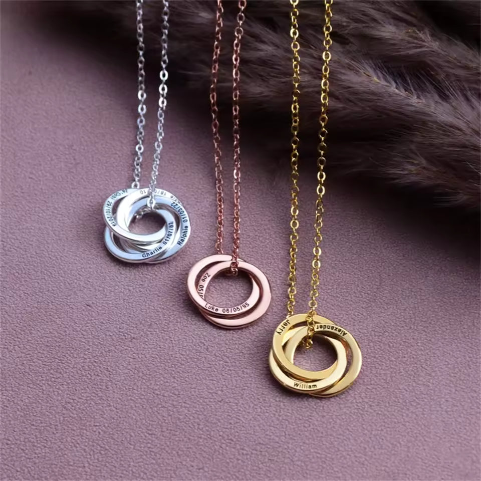 Personalized Circle Family Necklace, 925s Silver Gold Vermeil Name Necklace, Engraved Circle Family Necklaces, Gifts For Mom, Gift for family