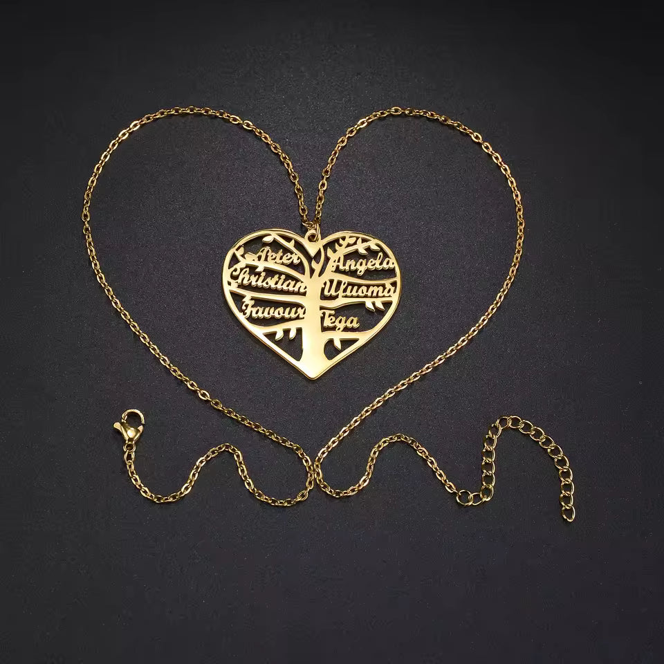 Personalized Family Name & Birthstones Necklace, Family Tree Heart Necklace, 925s Silver Gold Vermeil, Mother's Day Gift, Engraved Name Necklace, Grandma Necklace