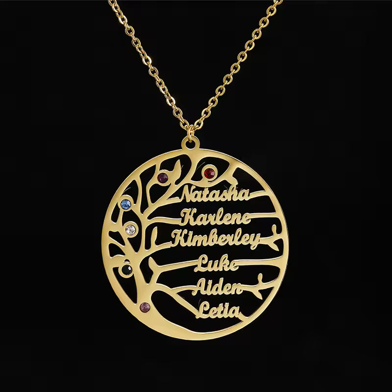 Personalized Family Name & Birthstones Necklace, Family Tree Heart Necklace, 925s Silver Gold Vermeil, Mother's Day Gift, Engraved Name Necklace, Grandma Necklace