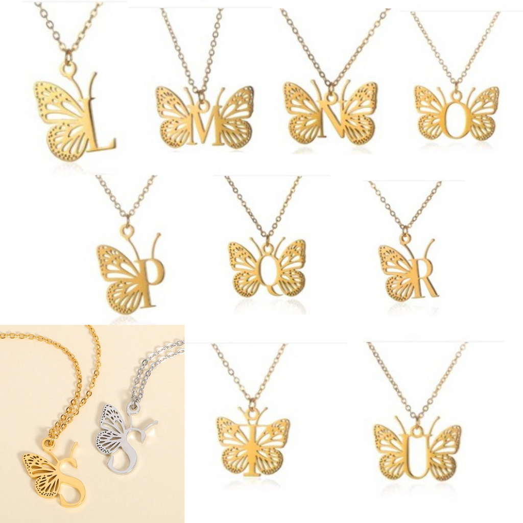 Personalized Initial Necklace with Butterfly, 925s Silver Gold Vermeil Initial Necklace, Custom Letter Necklace, Gift For Her, Mother's Day Gift