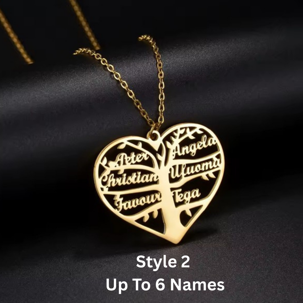Personalized Family Name & Birthstones Necklace, Family Tree Heart Necklace, 925s Silver Gold Vermeil, Mother's Day Gift, Engraved Name Necklace, Grandma Necklace