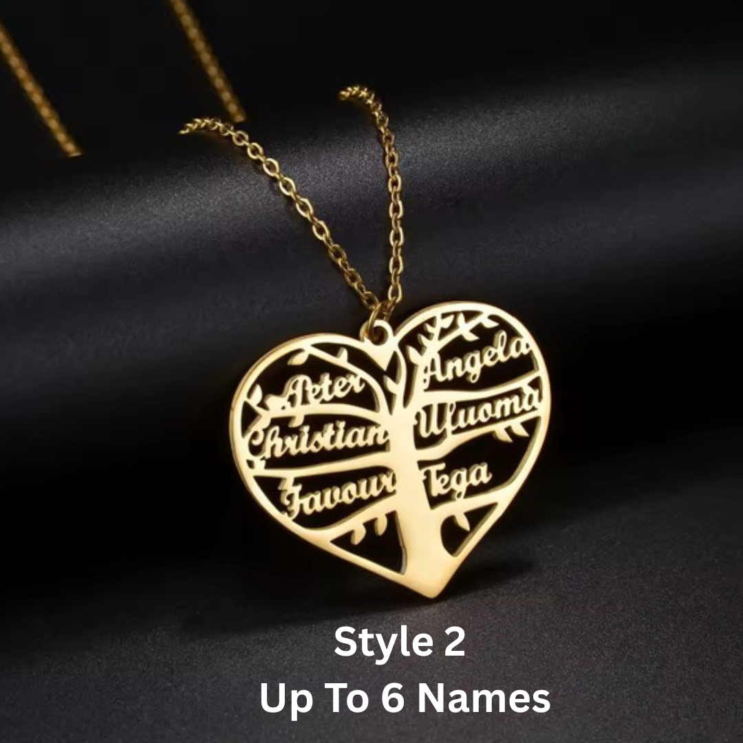 Personalized Family Name & Birthstones Necklace, Family Tree Heart Necklace, 925s Silver Gold Vermeil, Mother's Day Gift, Engraved Name Necklace, Grandma Necklace