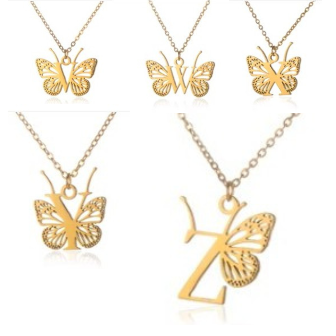 Personalized Initial Necklace with Butterfly, 925s Silver Gold Vermeil Initial Necklace, Custom Letter Necklace, Gift For Her, Mother's Day Gift