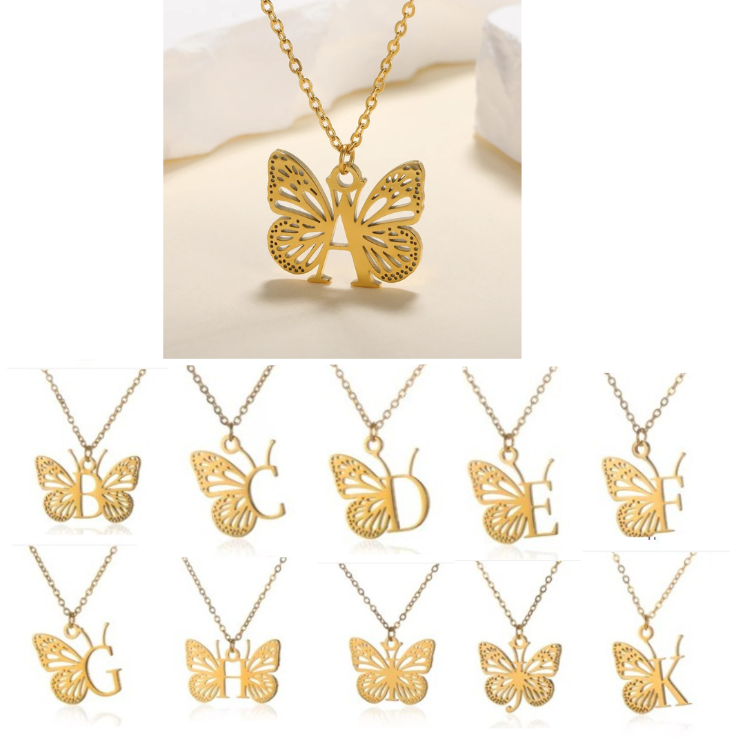 Personalized Initial Necklace with Butterfly, 925s Silver Gold Vermeil Initial Necklace, Custom Letter Necklace, Gift For Her, Mother's Day Gift