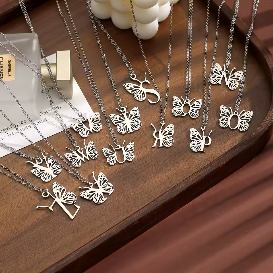 Personalized Initial Necklace with Butterfly, 925s Silver Gold Vermeil Initial Necklace, Custom Letter Necklace, Gift For Her, Mother's Day Gift