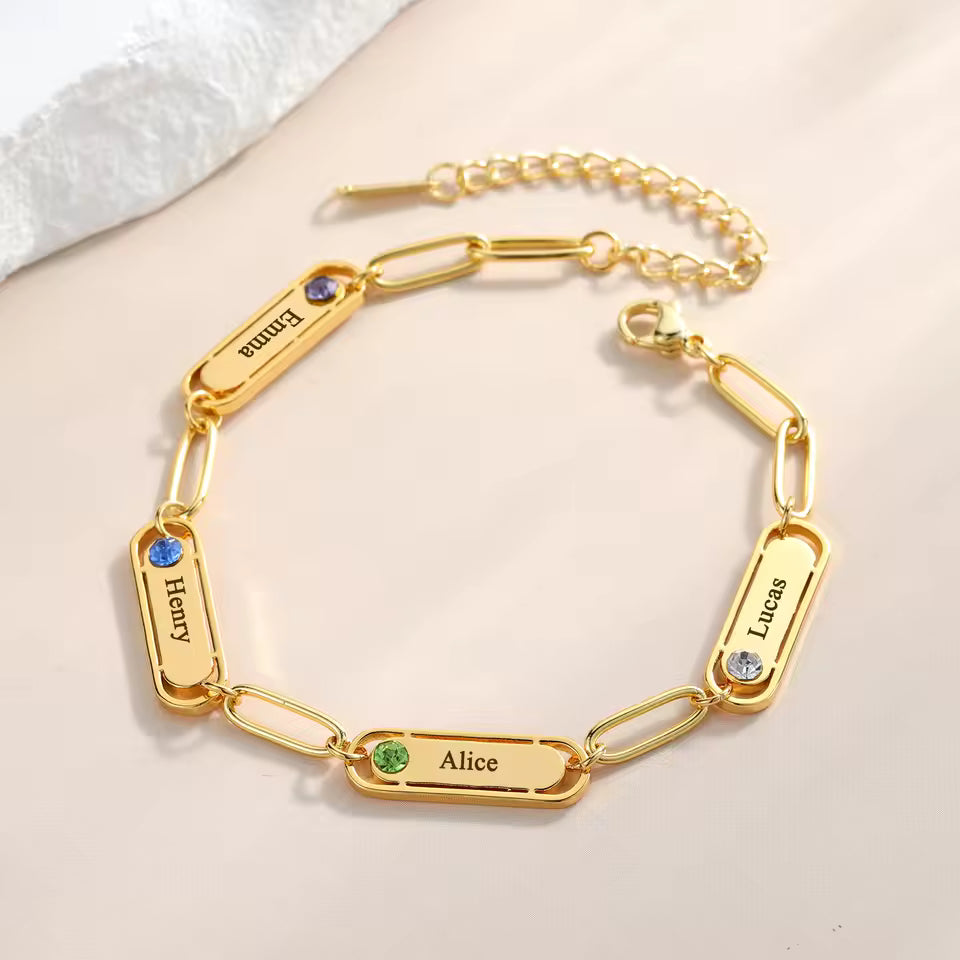 Engraved Name & Birthstone Bracelet – Dainty Mini Bar, 1–4 Birthstones, 925 Silver & Gold Vermeil – Custom Jewelry for Her, Mom, Girlfriend, or Best Friend