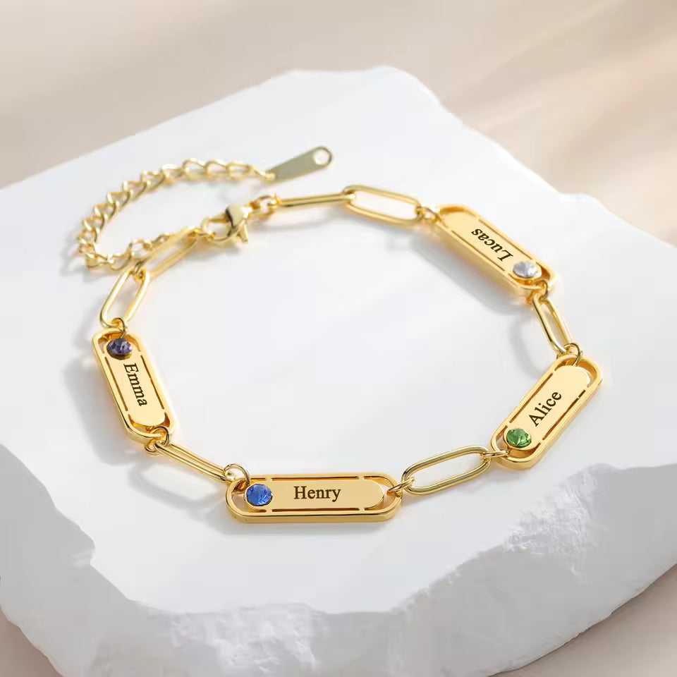 Engraved Name & Birthstone Bracelet – Dainty Mini Bar, 1–4 Birthstones, 925 Silver & Gold Vermeil – Custom Jewelry for Her, Mom, Girlfriend, or Best Friend