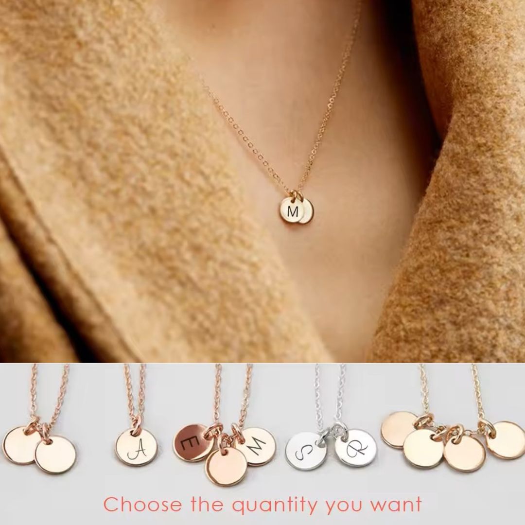 Initial Disc Necklace, 925s Silver Gold Vermeil  ,Tiny Disc Necklace,  Monogram Necklace, Pet Initials, Kids Initials, Birthday Gift