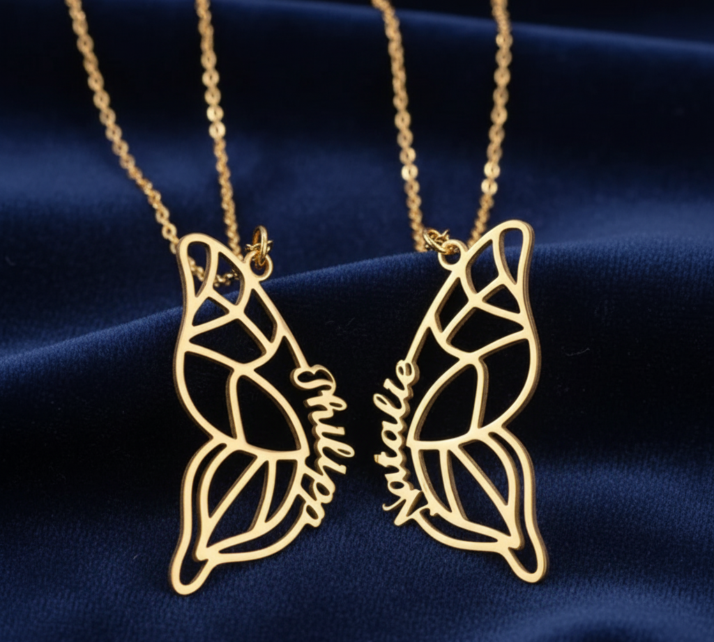 Personalized Butterfly Name Necklace, Dainty 925s Silver Gold Vermeil Butterfly Necklace, Butterfly Wing Necklace, BFF Necklace , Gift for Mom, Birthday Gift,