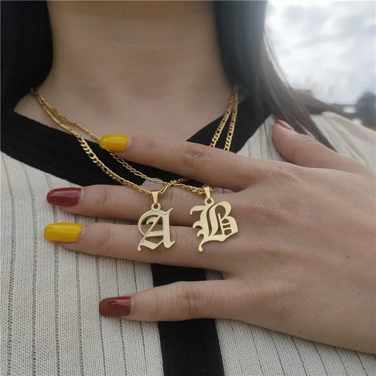 Old English Initial Necklace 925s Silver, Gold Vermeil • Personalized Initial Necklace • Gothic Style • Dainty Custom Necklace • Gift for Her and Him • Birthday Gift