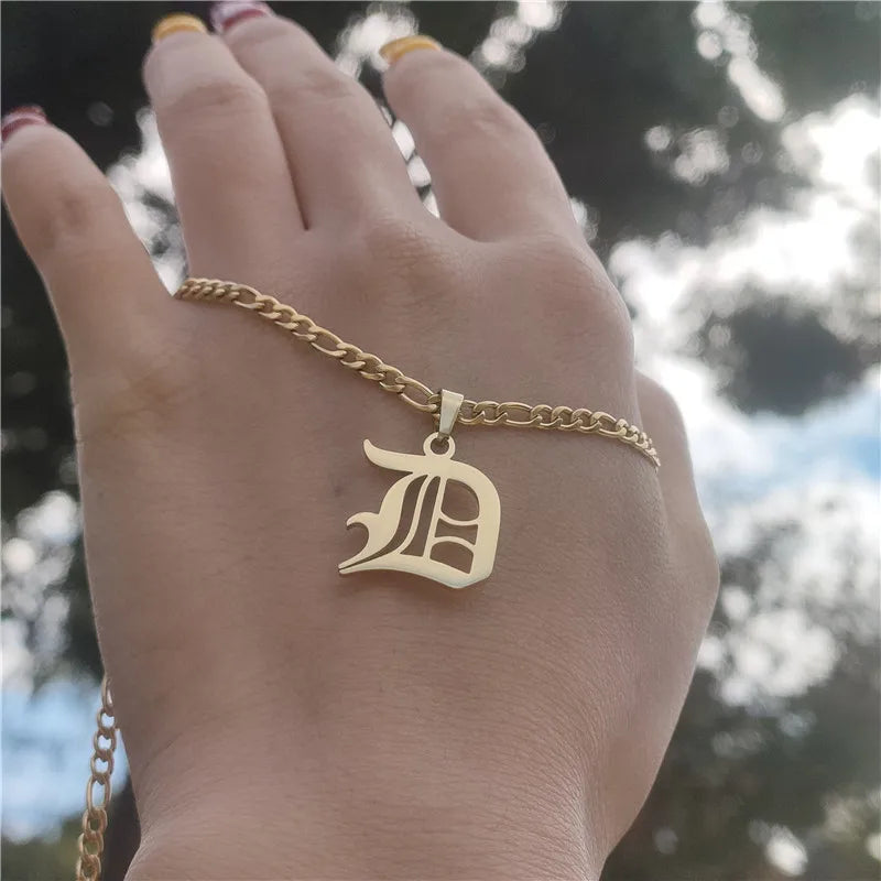 Old English Initial Necklace 925s Silver, Gold Vermeil • Personalized Initial Necklace • Gothic Style • Dainty Custom Necklace • Gift for Her and Him • Birthday Gift