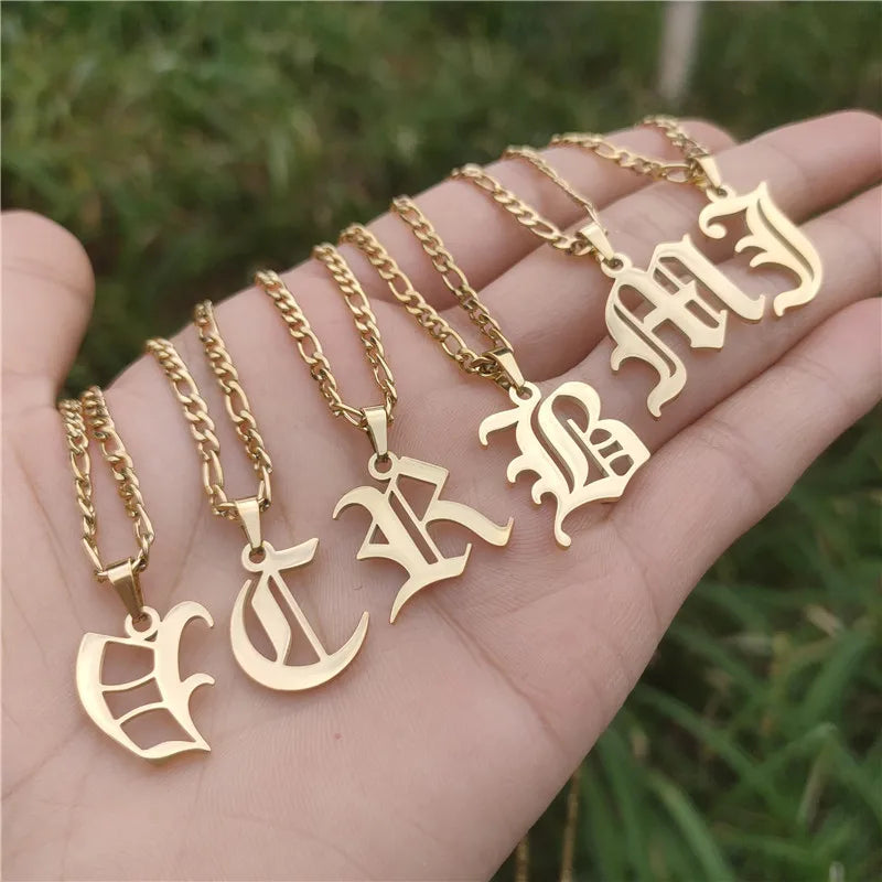 Old English Initial Necklace 925s Silver, Gold Vermeil • Personalized Initial Necklace • Gothic Style • Dainty Custom Necklace • Gift for Her and Him • Birthday Gift