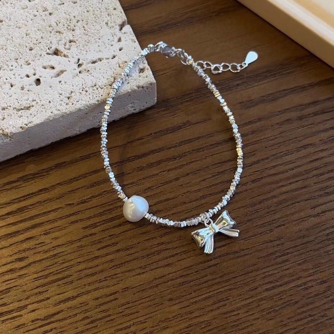 Pearl Bow Delight S925 sterling silver natural freshwater pearl Jewelry
