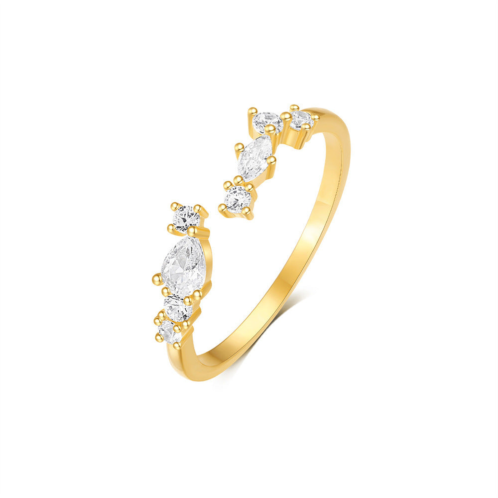 Adjustable Pear & Marquise Open Ring | S925 Sterling Silver Gold Plated Band | Sparkling Cluster Wrap Ring