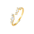 Adjustable Pear & Marquise Open Ring | S925 Sterling Silver Gold Plated Band | Sparkling Cluster Wrap Ring