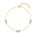 Dainty Blue Zirconia Bow Bracelet in S925 Sterling Silver | French Chic Gold Plated Ribbon Jewelry