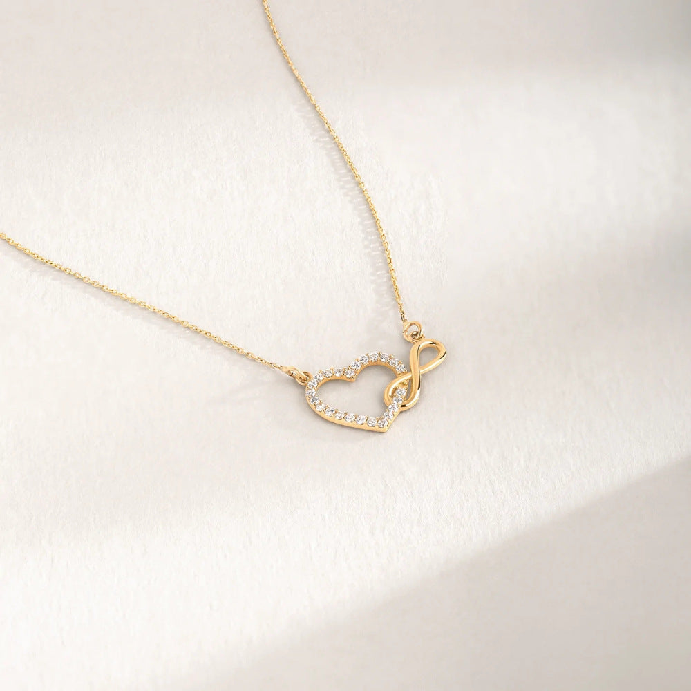 Infinity Heart Pendant Necklace in S925 Sterling Silver | Eternal Love Bond Jewelry | Gold & White Gold Minimalist Gift