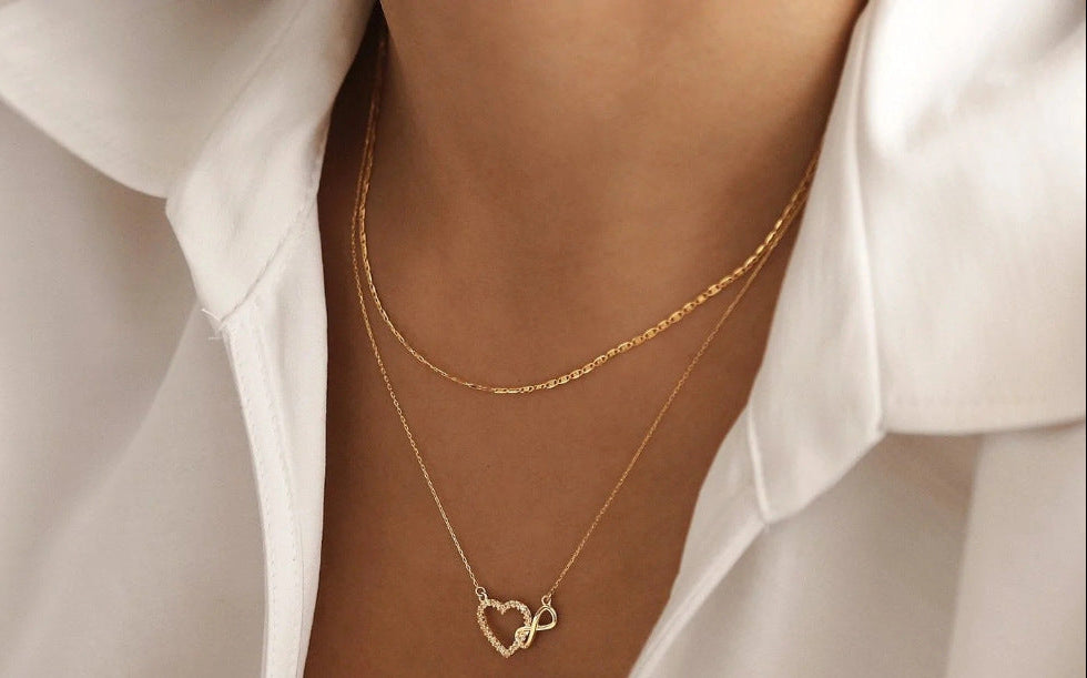 Infinity Heart Pendant Necklace in S925 Sterling Silver | Eternal Love Bond Jewelry | Gold & White Gold Minimalist Gift