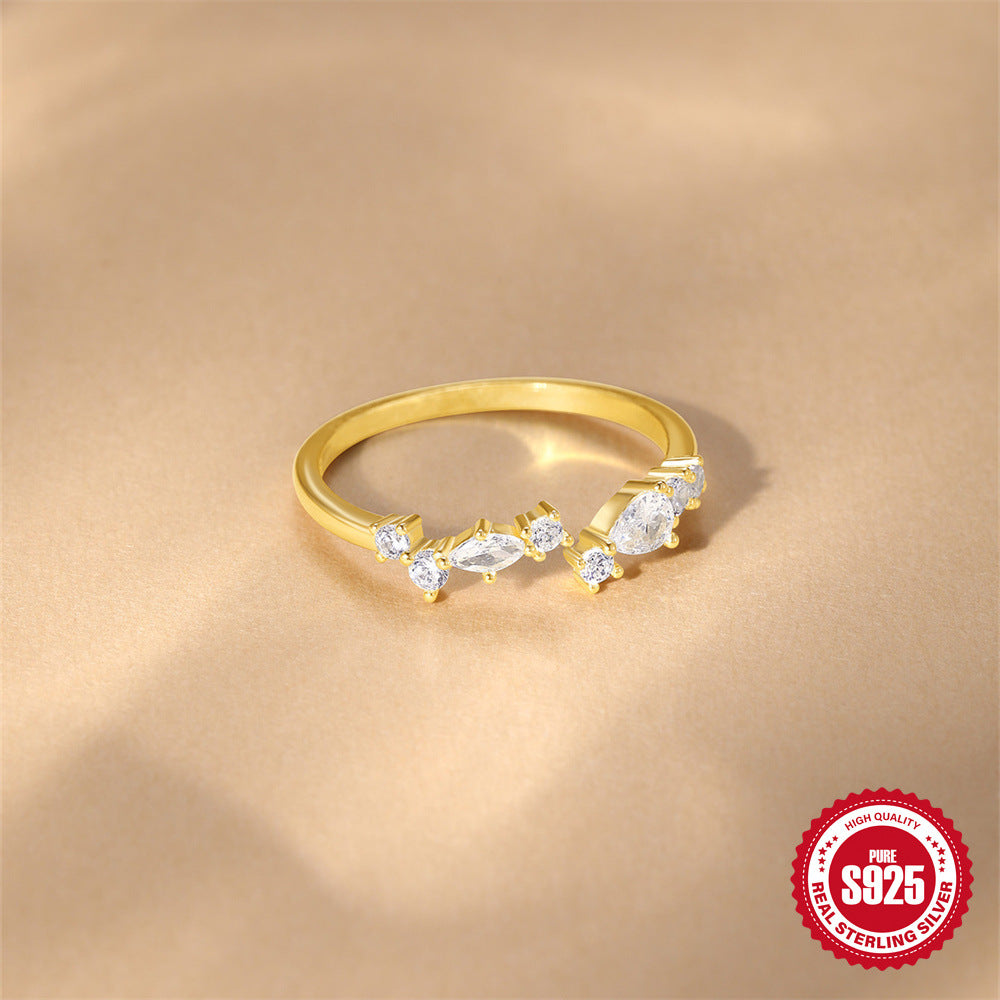 Adjustable Pear & Marquise Open Ring | S925 Sterling Silver Gold Plated Band | Sparkling Cluster Wrap Ring