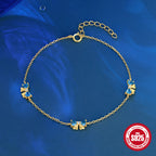 Dainty Blue Zirconia Bow Bracelet in S925 Sterling Silver | French Chic Gold Plated Ribbon Jewelry
