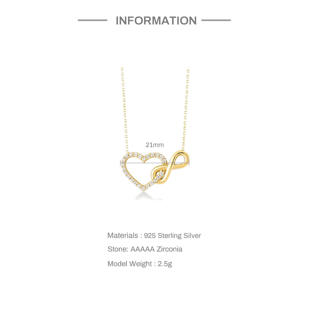 Infinity Heart Pendant Necklace in S925 Sterling Silver | Eternal Love Bond Jewelry | Gold & White Gold Minimalist Gift