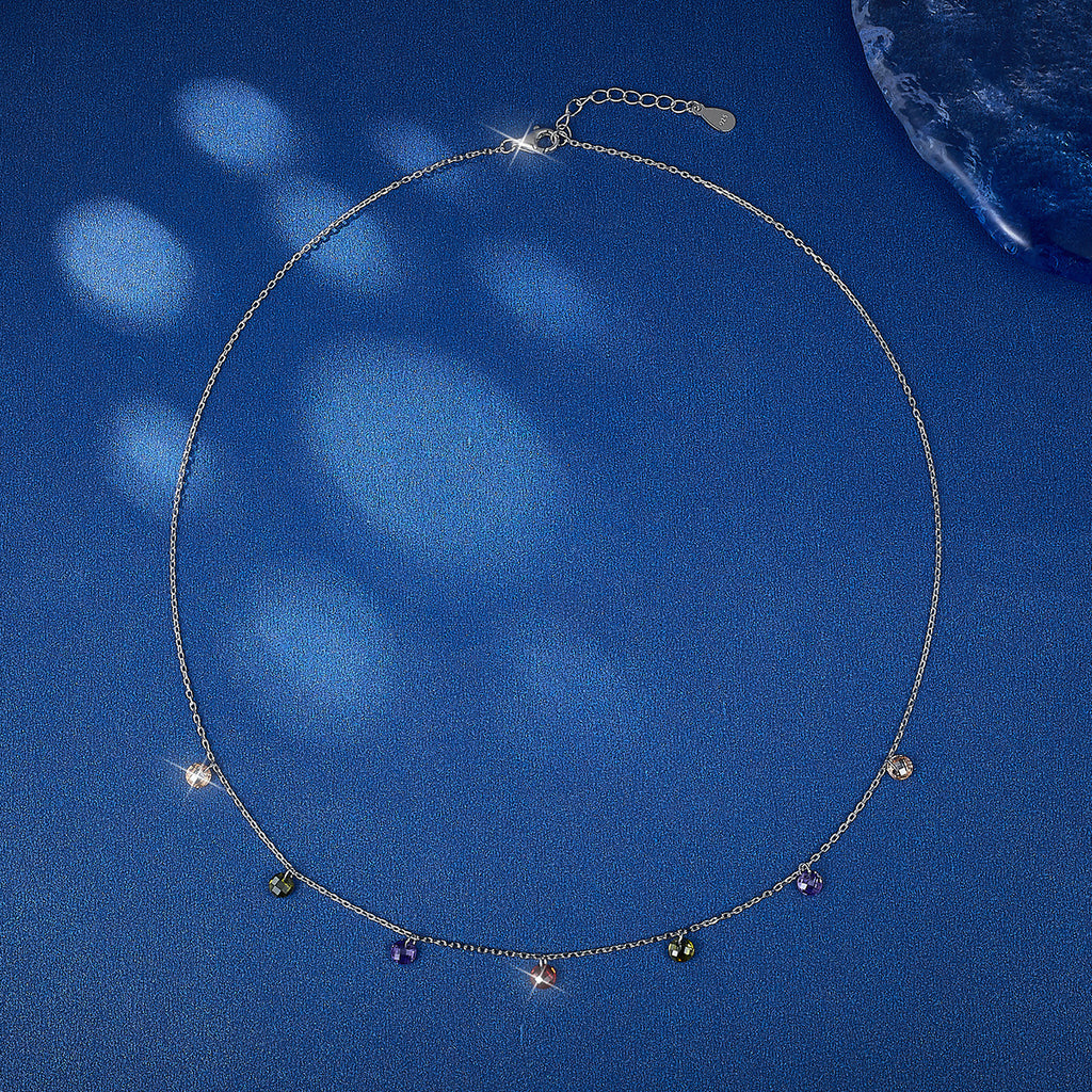 Celestial Dance S925 sterling silver colored zircon necklace exquisite sweet Bohemian style