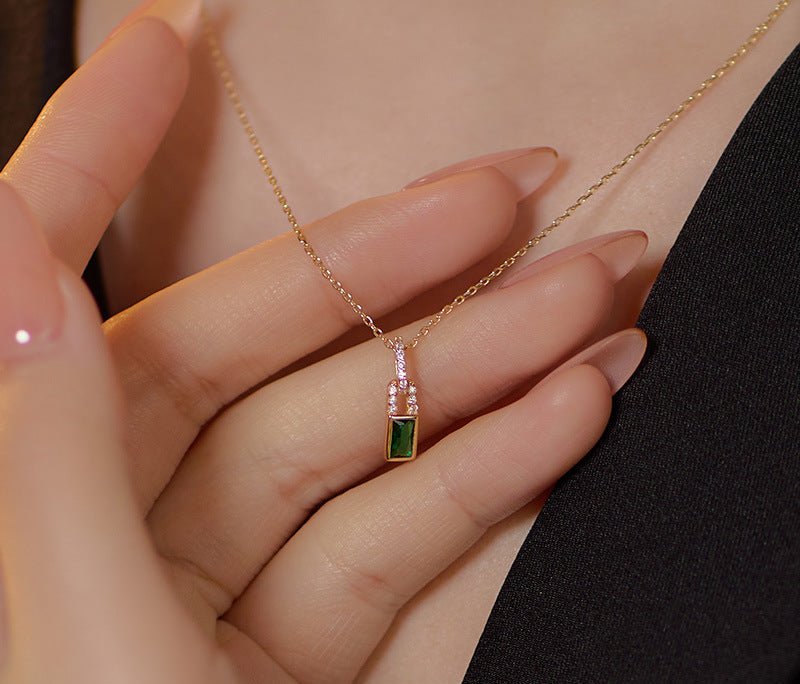 Jade Charm Lock S925 silver plated with 18K gold Necklace