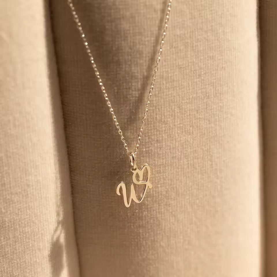 Initial Heart Necklace • Custom Letter Necklace 925s Silver Gold Vermeil • Tiny Initial Heart Charm • Personalized Gifts for Her