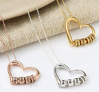 Custom Engraved Heart Pendant Necklace • 925s Silver Gold Vermeil • Personalized Kids , Family Name Necklace with Engraved Beads • Gift for Her
