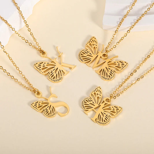 Personalized Initial Necklace with Butterfly, 925s Silver Gold Vermeil Initial Necklace, Custom Letter Necklace, Gift For Her, Mother's Day Gift