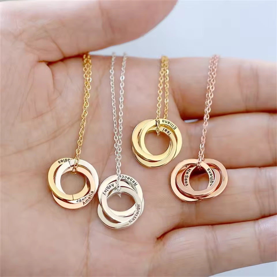 Personalized Circle Family Necklace, 925s Silver Gold Vermeil Name Necklace, Engraved Circle Family Necklaces, Gifts For Mom, Gift for family