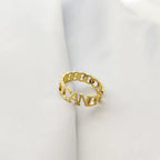Curb Chain Name Ring – 925 Sterling Silver & Gold Vermeil – Custom Engraved Name Ring – Personalized Gift for Her