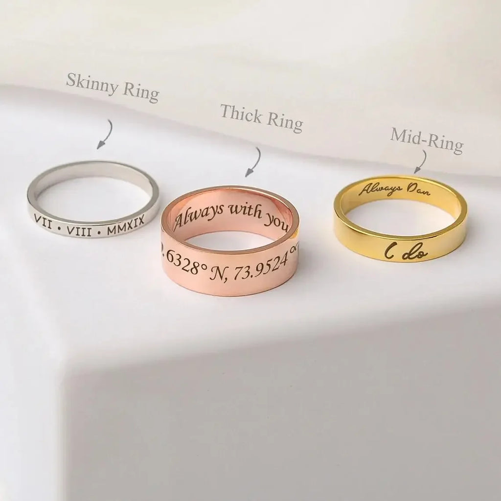 Personalized Stacking Name Ring – Custom Engraved Skinny Band – 925 Sterling Silver Gold Vermeil – Coordinates Ring, Gift for Mom, Best Friend, Christmas