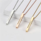 Custom 3D Bar Necklace with Engraving - 925s Silver Gold Vermeil - Custom 4-Sided Bar Coordinates Necklace - Custom Gift , Back to College Gift