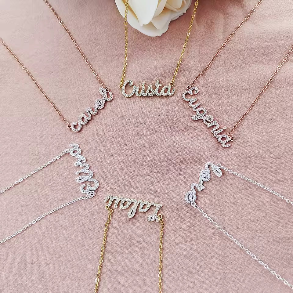 Pavé Script Name Necklace - s925 silver Gold Vermeil personalized zircon Custom Diamond Name Necklace - Personalized Cursive Name Necklace