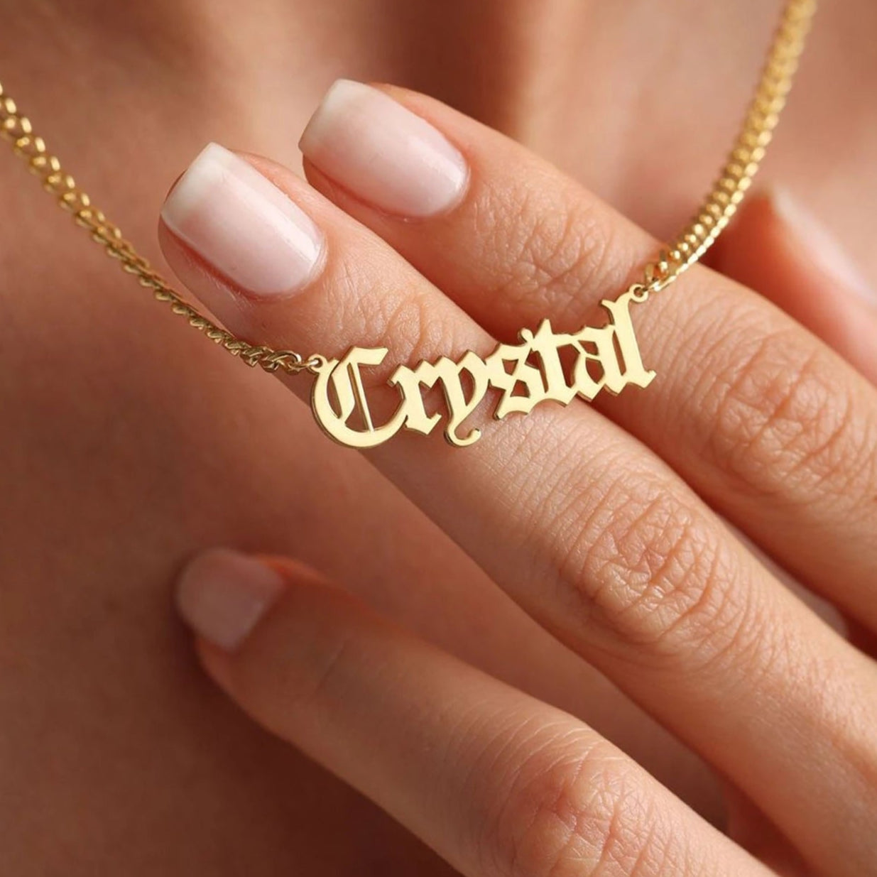 Custom Gothic Name Necklace with Curb Chain - 925 Sterling Silver Gold Vermeil - Dainty Personalized Name Necklace