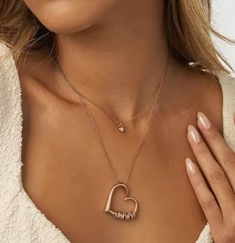 Custom Engraved Heart Pendant Necklace • 925s Silver Gold Vermeil • Personalized Kids , Family Name Necklace with Engraved Beads • Gift for Her