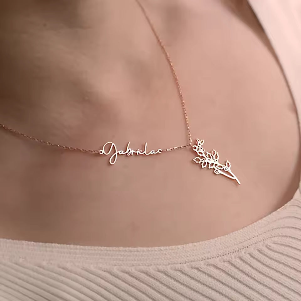 Personalized Birth Flower Name Necklace, 925s Silver Gold Vermeil, Mother's Day Gifts, Handmade Gift for Her.